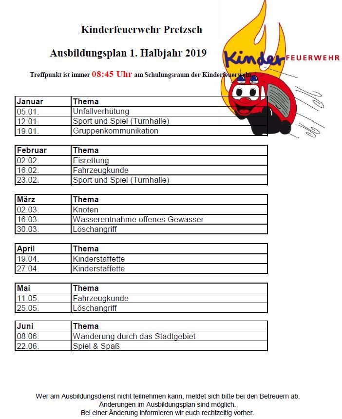 Ausbildungsplan Freiwillige Feuerwehr Pretzsch Merschwitz